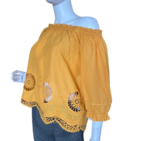 StoryOn Crochet Off Shoulder Frill Trim Top Yellow! - Picture 4 of 10